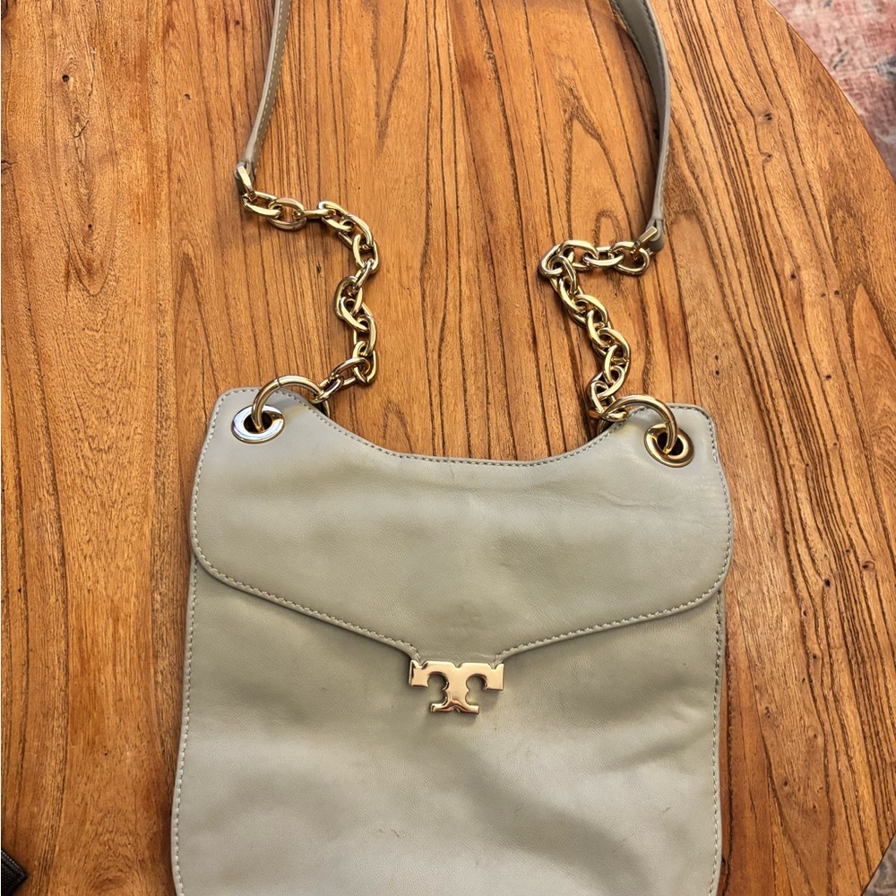 Tory Burch Gray Leather Shoulder Bag